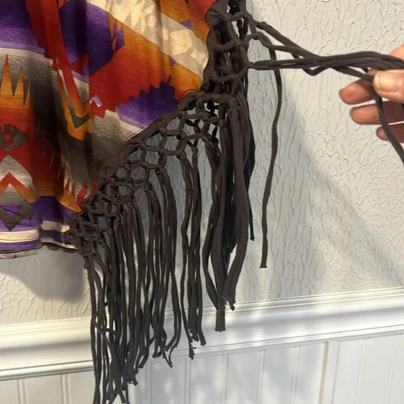 Denim & Supply Ralph Lauren Brown Purple Fringed South Western print top size XS - Picture 3 of 10
